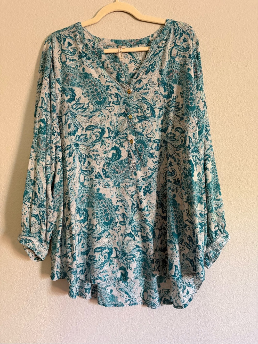 Grand & Greene Teal Paisley Boho
Henley Tunic Blouse